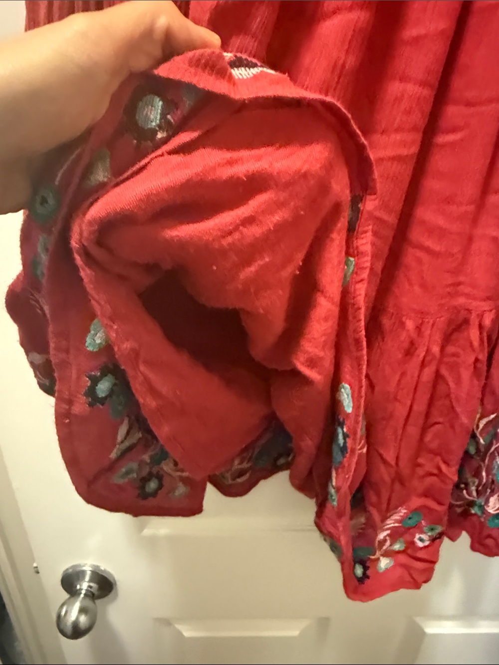 Free People Red Embroidered Boho Tunic Mini Dress EUC - Picture 7 of 7